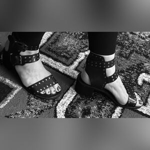 MIA “Lani” Black Studded Ankle-Strap Block Heel Sandals Size 7.5